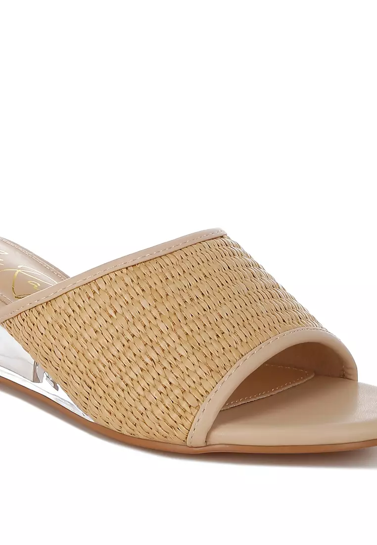 Sandal wedges hak bening Rafia warna natural