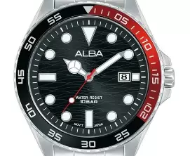 Jam Tangan Pria Alba Active  AS9V55 AS9V55X1 Strap Stainless Steel Silver Color Men Black Dial Coke Bezel Series Watch Original Garansi Resmi
