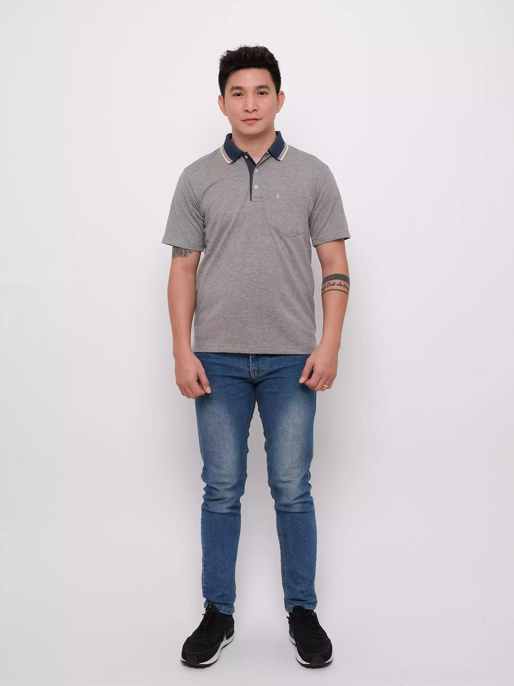 Andre Michel Polo Shirt Lengan Pendek Krem Hitam 3446