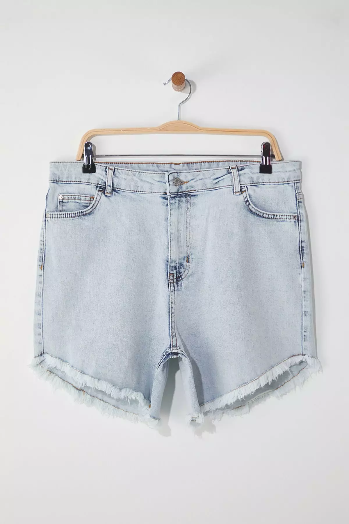 Ice Blue Tasseled Stretchy Skinny Denim Shorts & Bermuda TBBSS23CJ00016