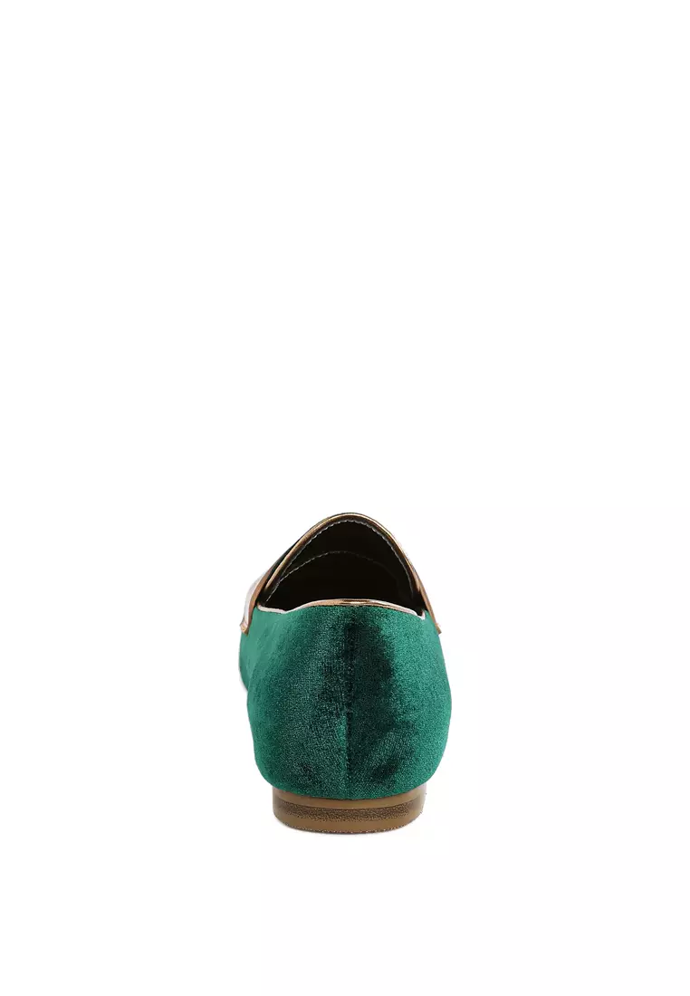 Sepatu Loafer Beludru Tali Penny Warna Hijau