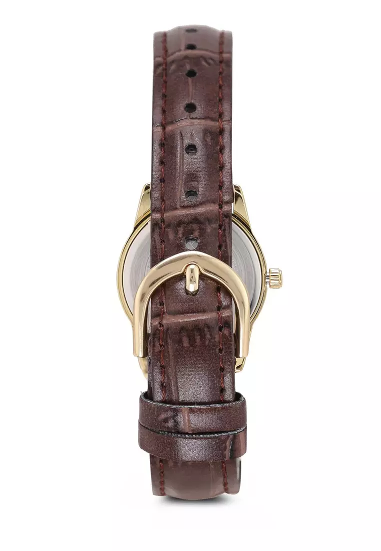Casio Jam Tangan Wanita - Brown Gold White - Leather Strap - LTP-V006GL-7BUDF