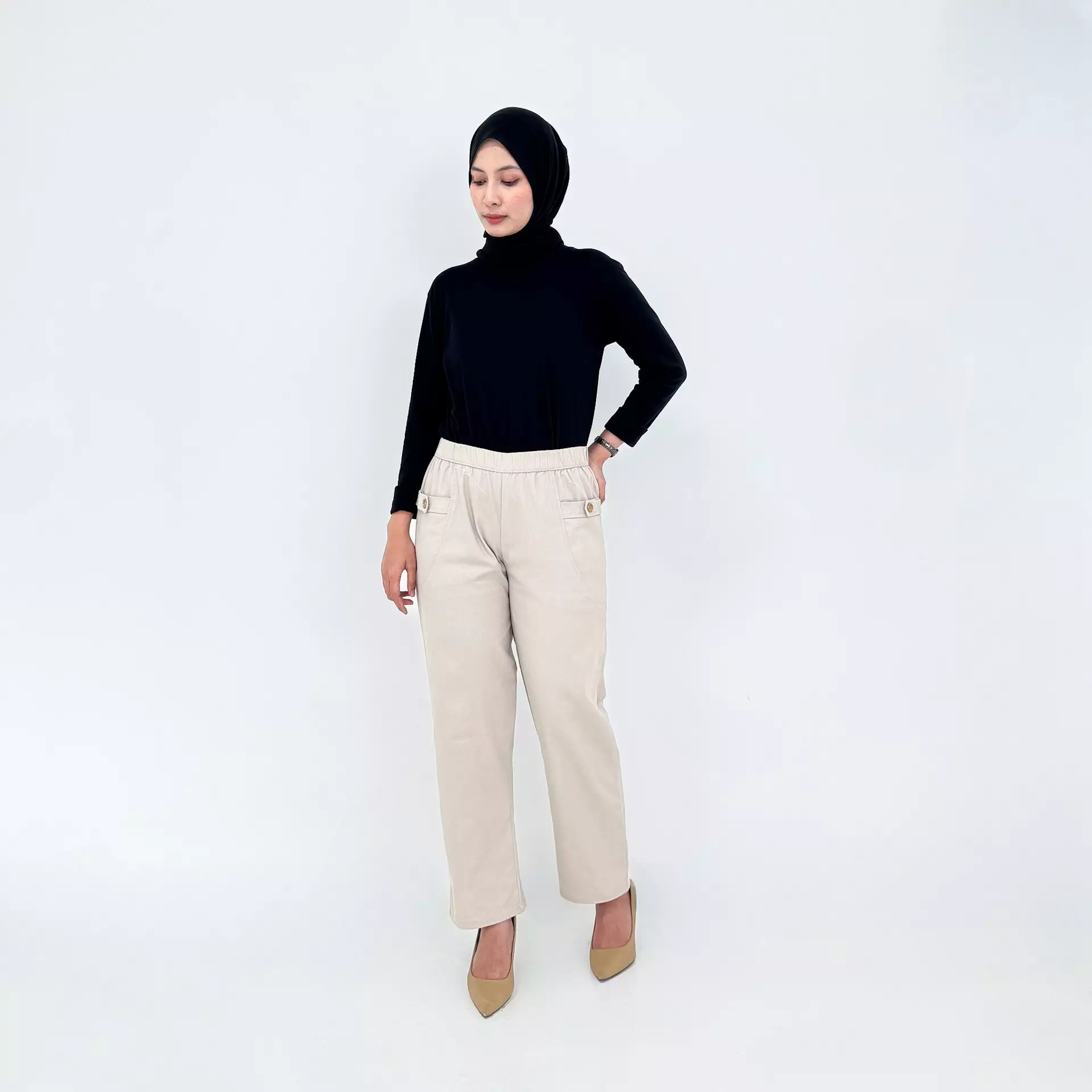 Mia Twill Baggy Pants - Celana Panjang Wanita Polos KREM
