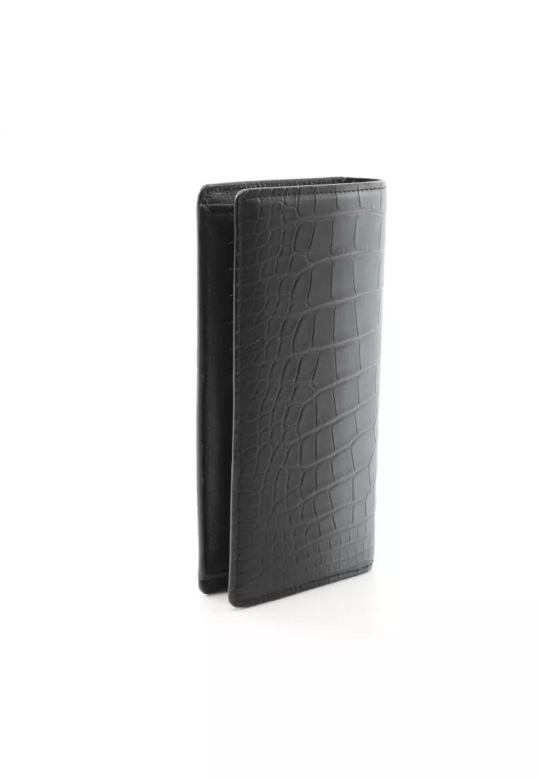 Pre-Loved Louis Vuitton Portefeuil Brother Bi-fold Long Wallet Crocodile Mat black gray