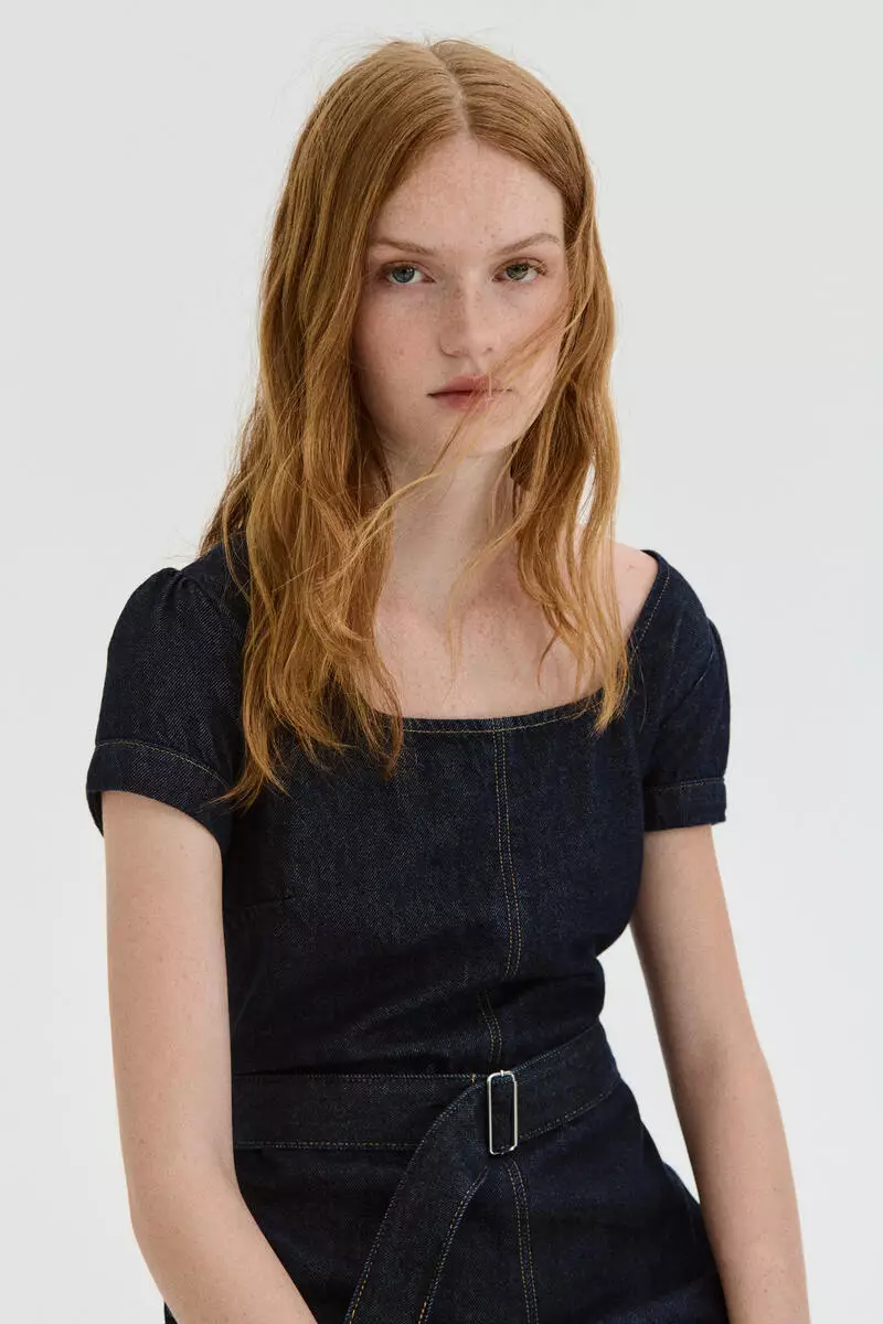 Belted denim playsuit