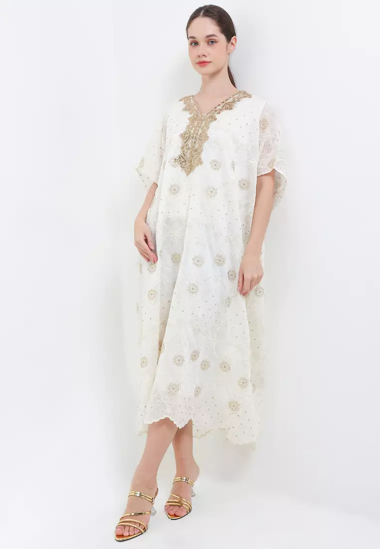 Gold Crochet Lace Detail Emb Kaftan