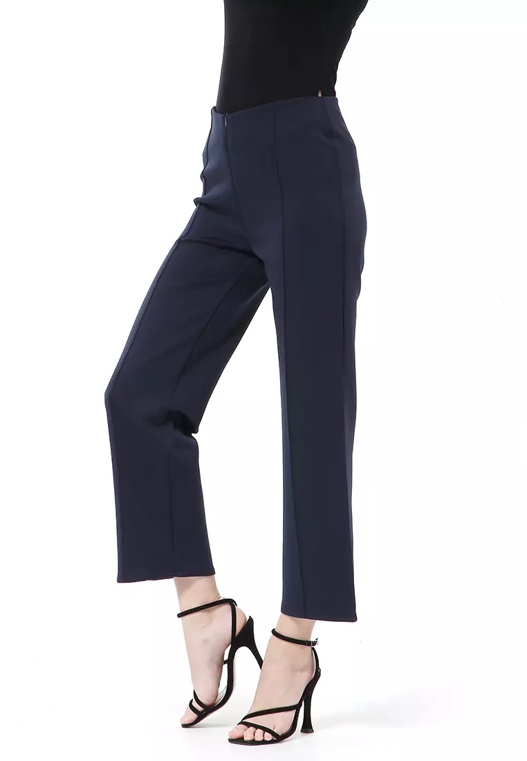Stella Celana Kerja Wanita Long Pants Kulot Simple Design Material Scuba ORIGINAL - Navy