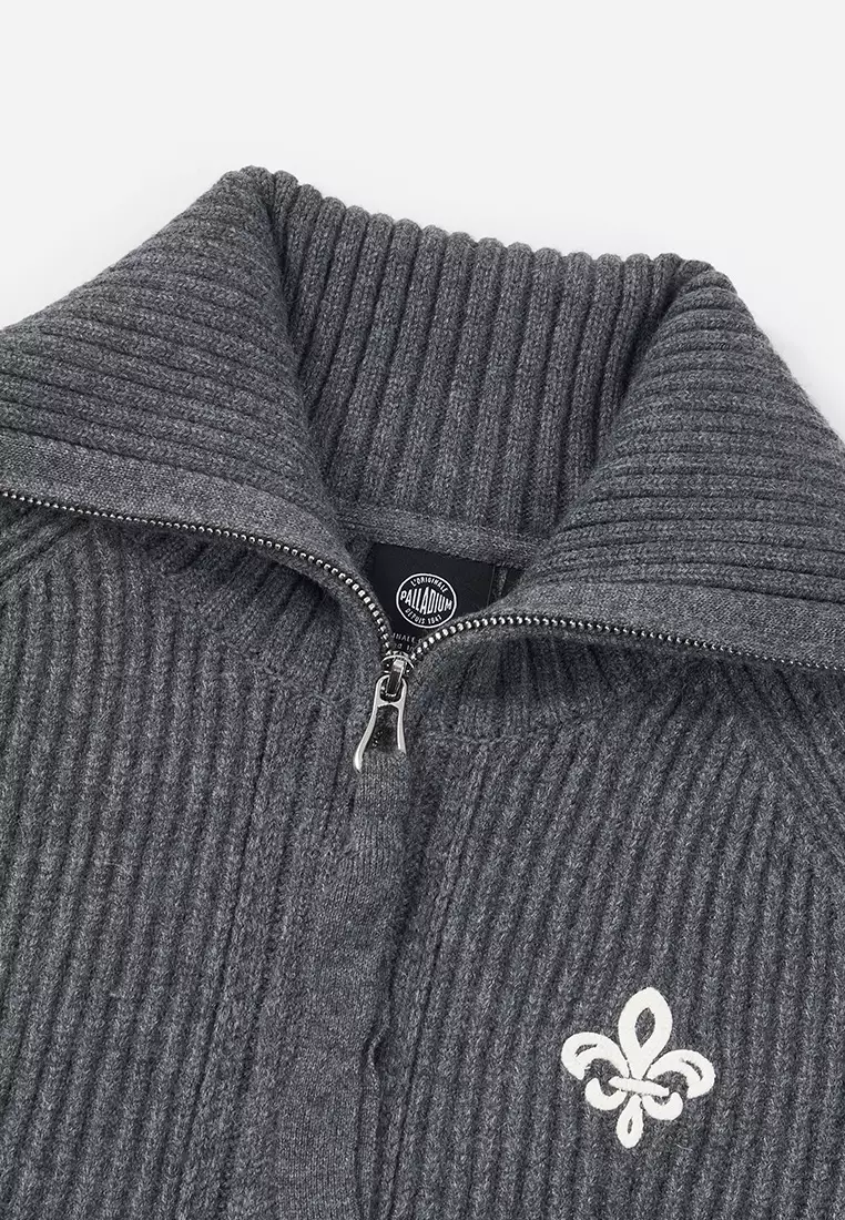 女裝鳶尾花 LOGO 雙向拉鏈開襟毛衣