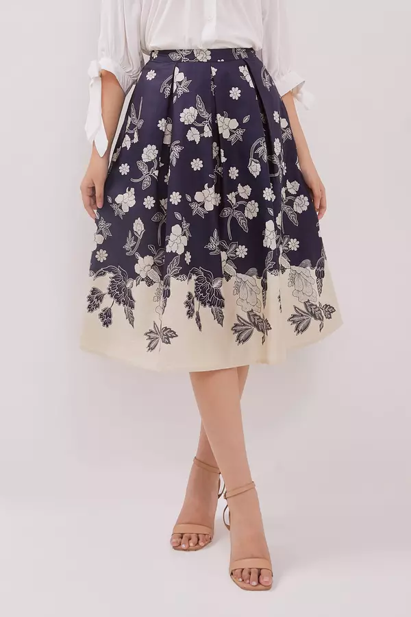 MINIMAL - Arsyana - Rok Katun Motif Bunga  - Dark Navy Warna Navy_Dark