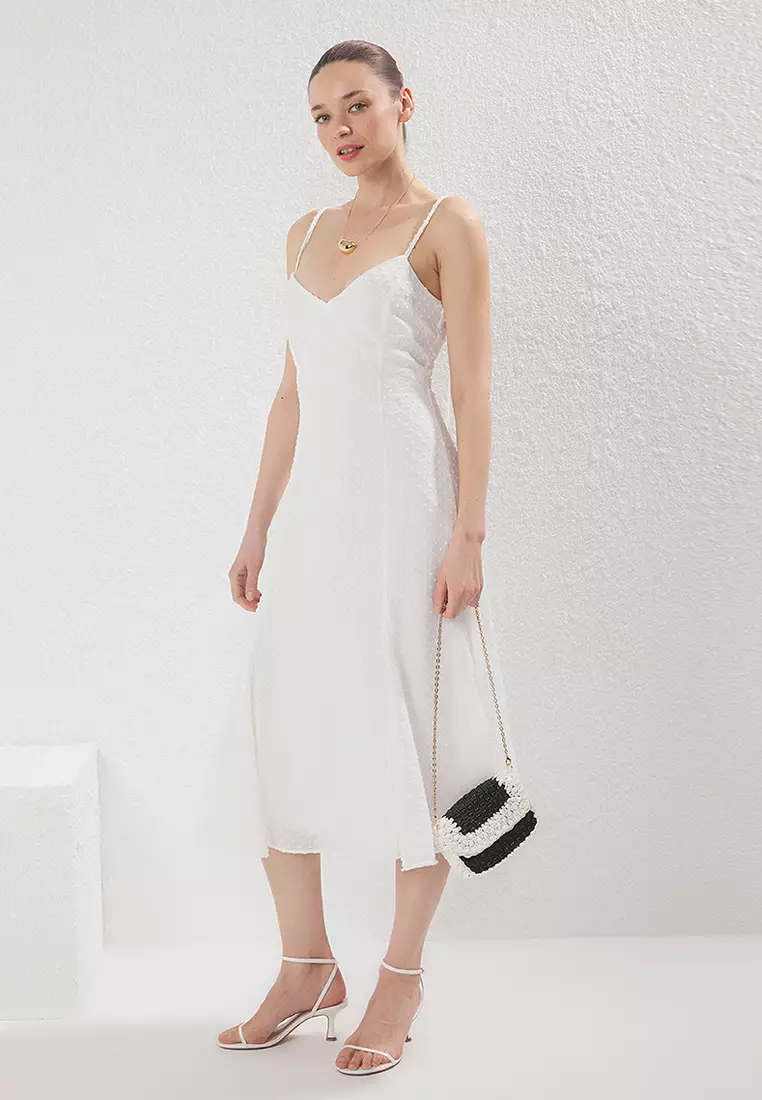 White Plain A-Line Midi Woven Dress TWOSS25EL00558