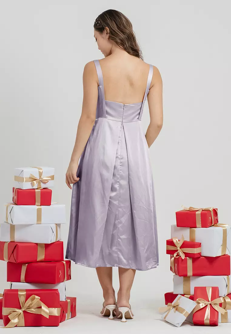 Elysia Modal Square Neck Long Sleeve Midaxi Dress in Plum
