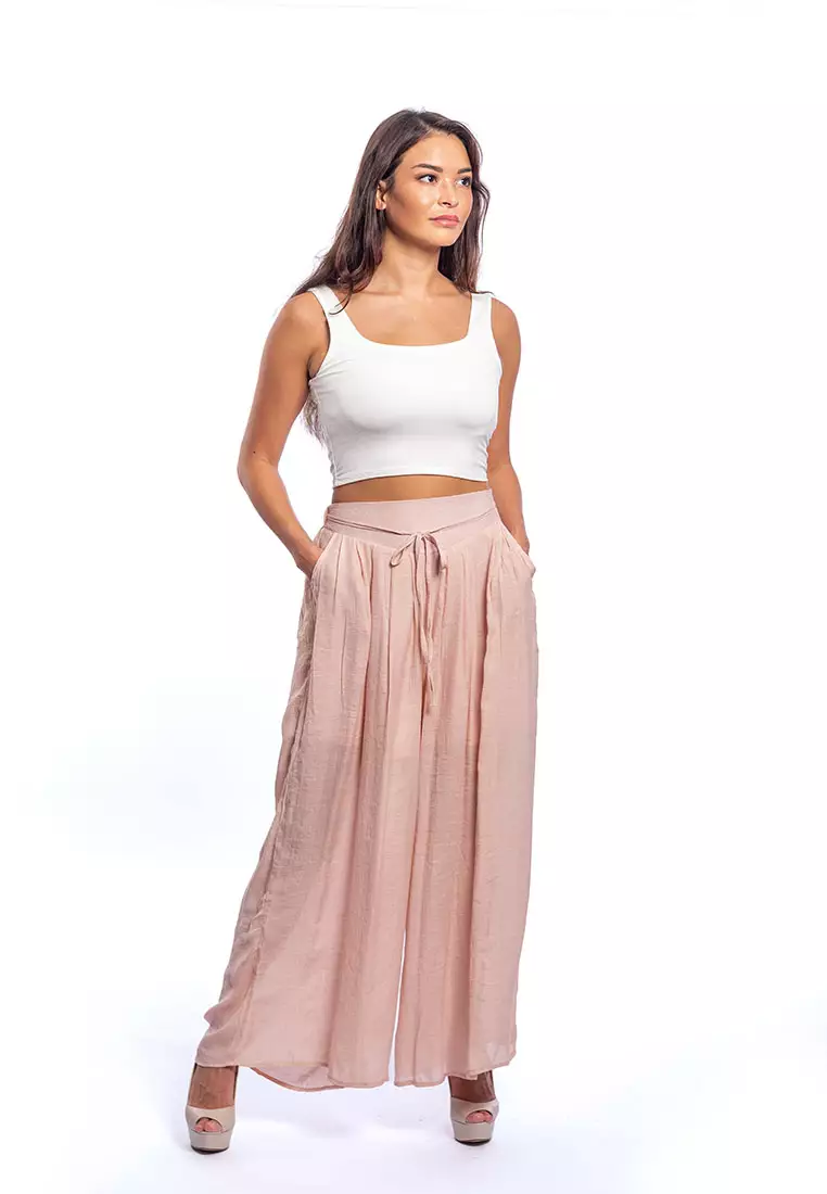 Buy WIDE LEG HIGH-WAIST PINK TROUSER for Women Online in India