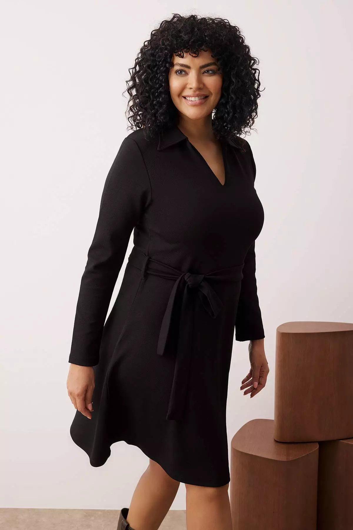 Black Polo Neck A-Line Knitted Plus Size Dress Tbbaw26Ah00011