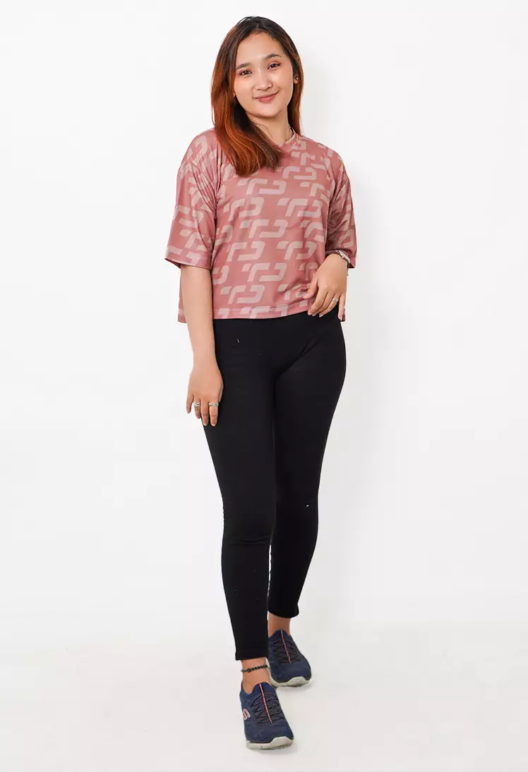 LSB40 baju olahraga wanita crop top oversize big size dry fit gym aerobic poundfit mocca coklat muda