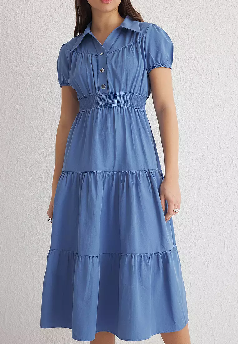 Puff Sleeves Midi Dress