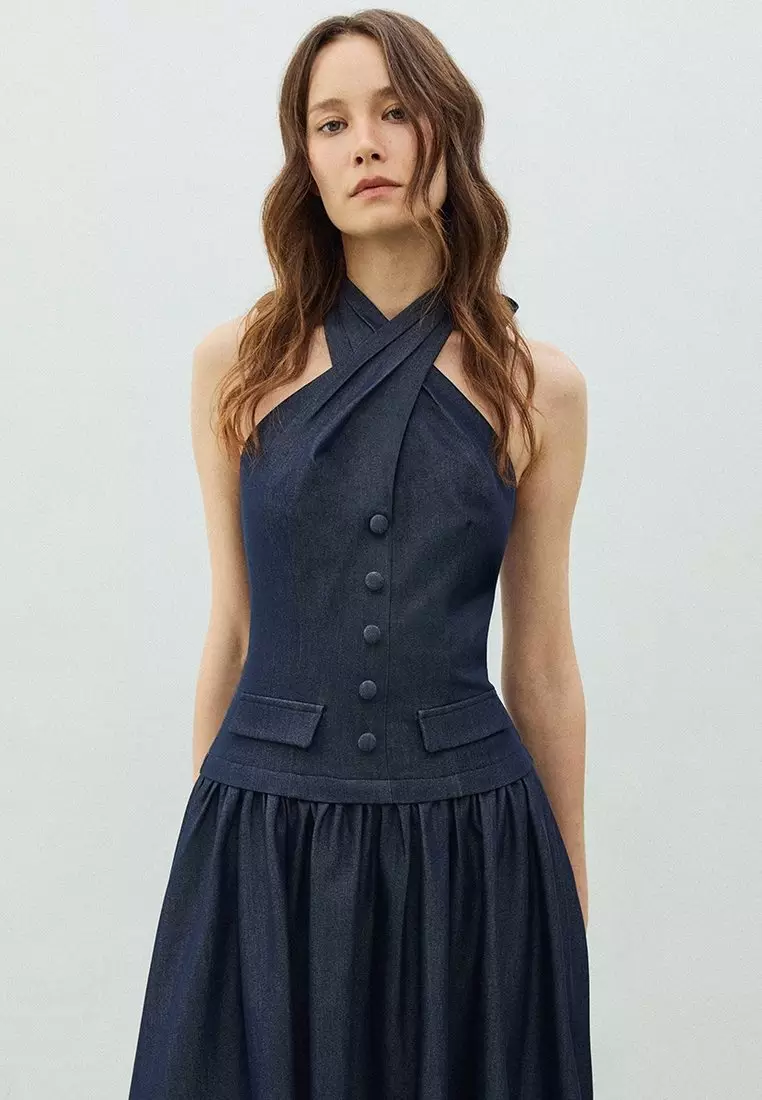 Buy Pomelo Halter Neck Vest Dress - Dark Blue 2026 Online | ZALORA