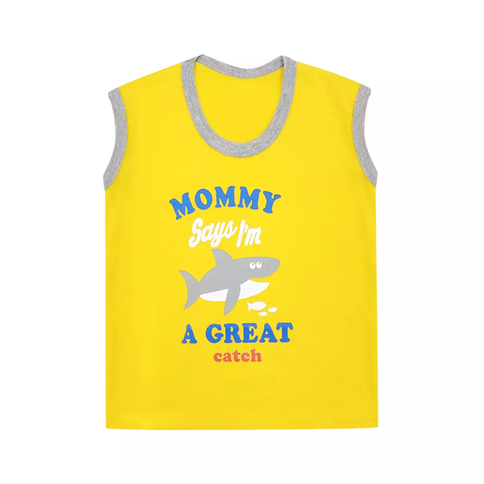 Wakakids Baju Singlet Bayi Anak Laki Laki Motif Mommy Shark Setelan Celana Kaos Usia 6 Bulan Hingga 12 Bulan 3124 Kuning