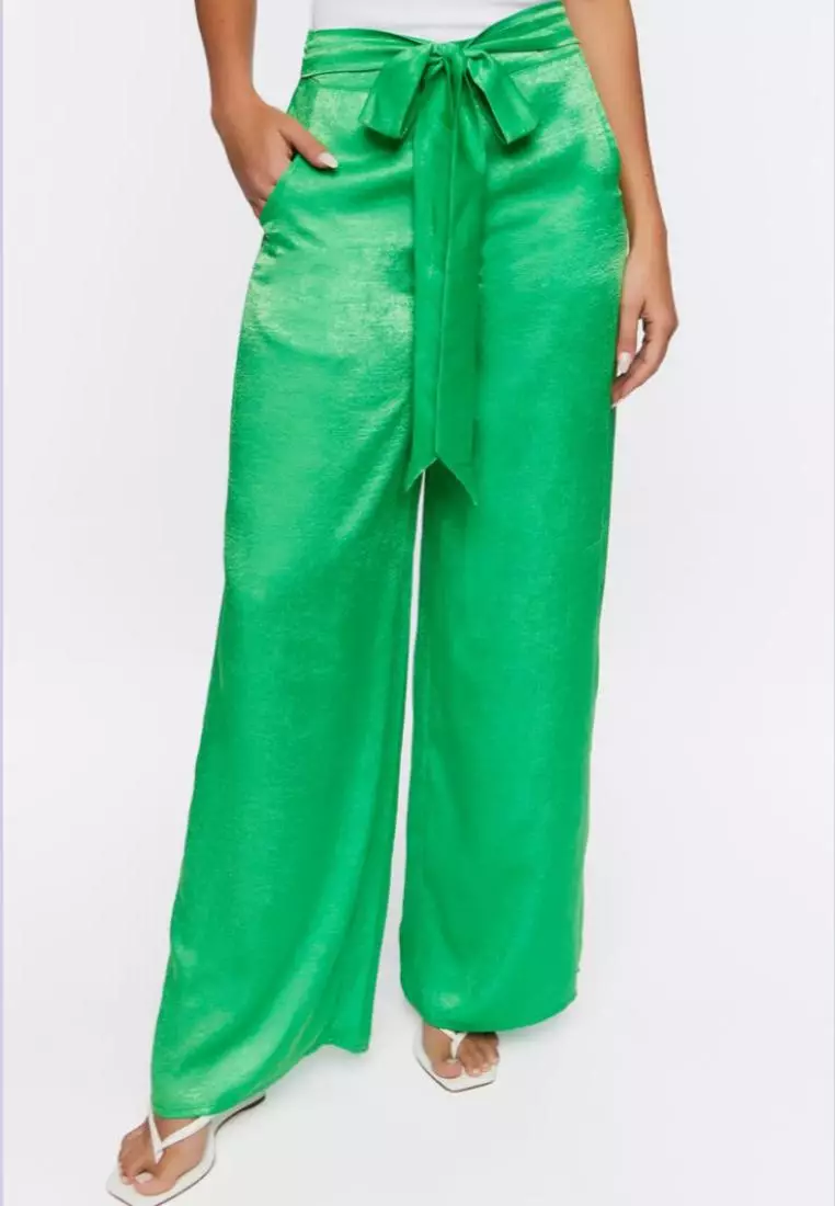 Satin Wide-Leg Split-Hem Pants