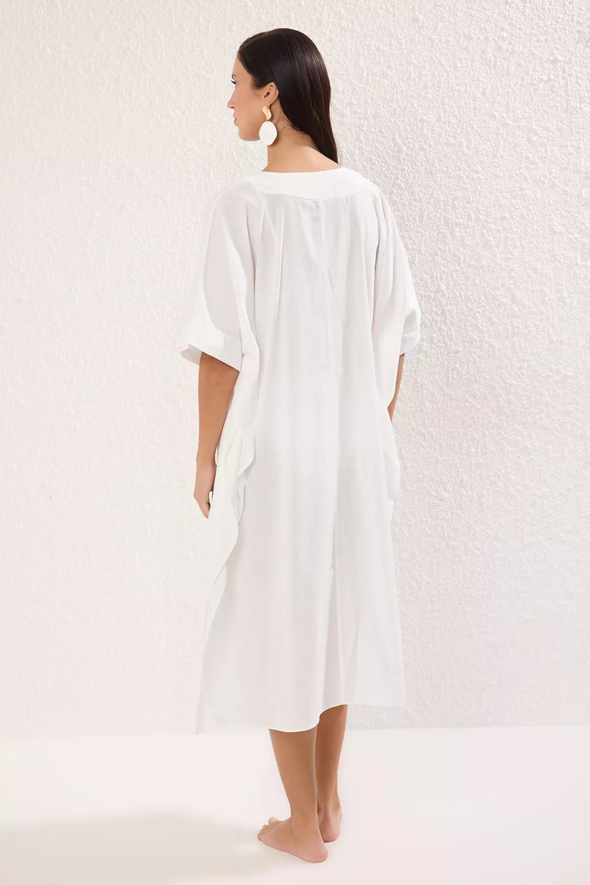 Ecru Maxi Bat Sleeve Beach Dress