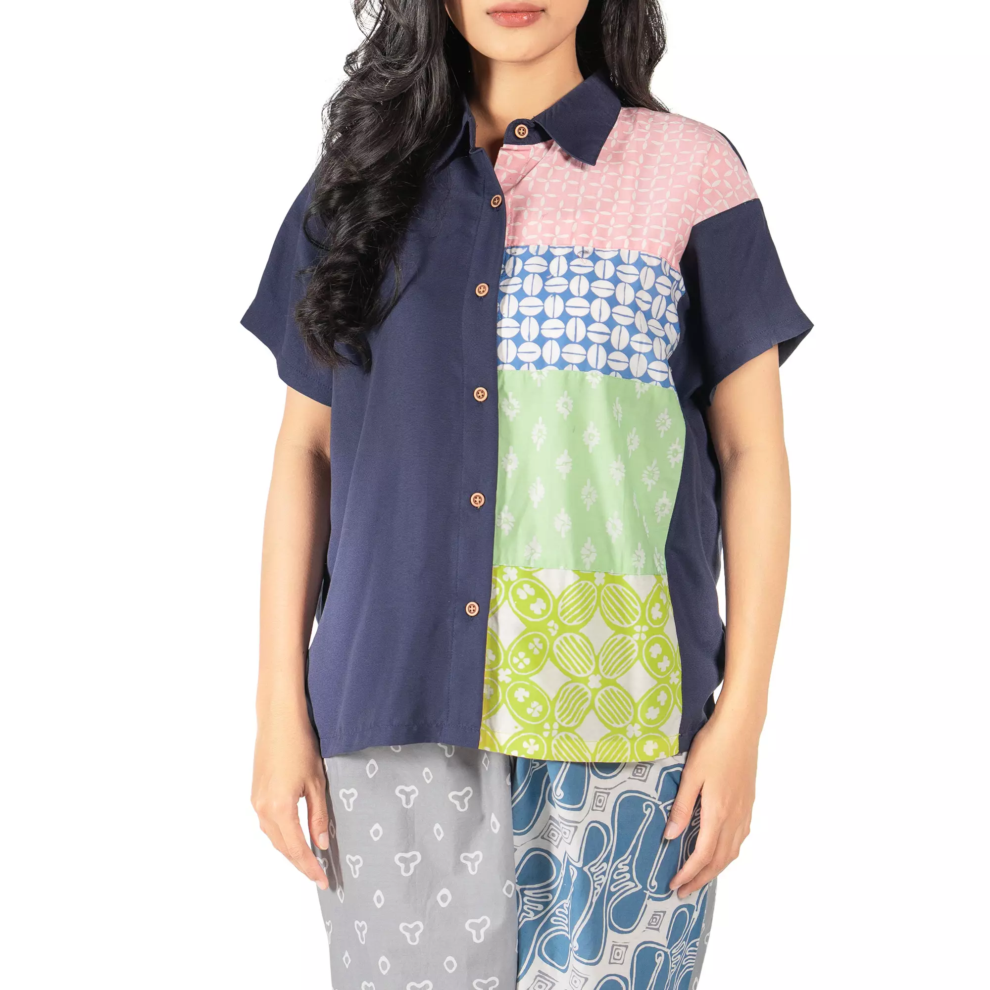 Blouse Batik Wanita - Bhatara Batik Modest - Atasan Batik Modern Lengan Pendek