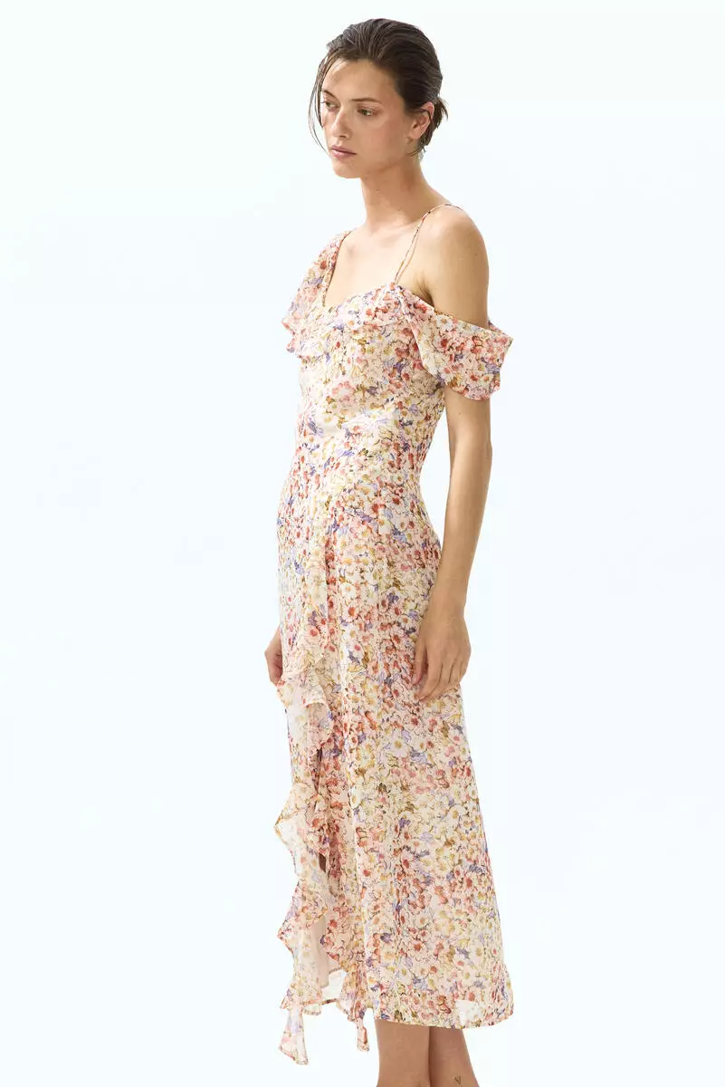 Asymmetric cold shoulder dress
