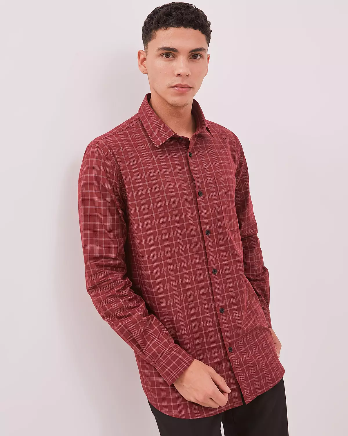 MEN'S RED CHECK LONG SLEEVE SHIRT