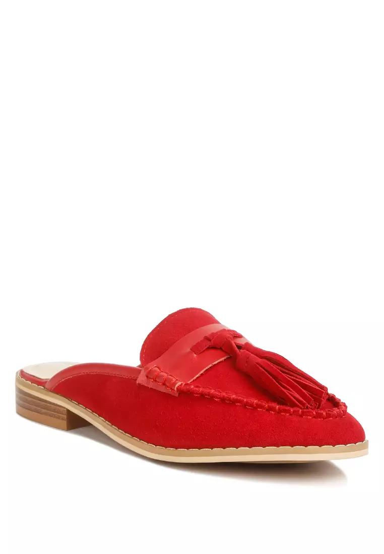 Red suede online mules