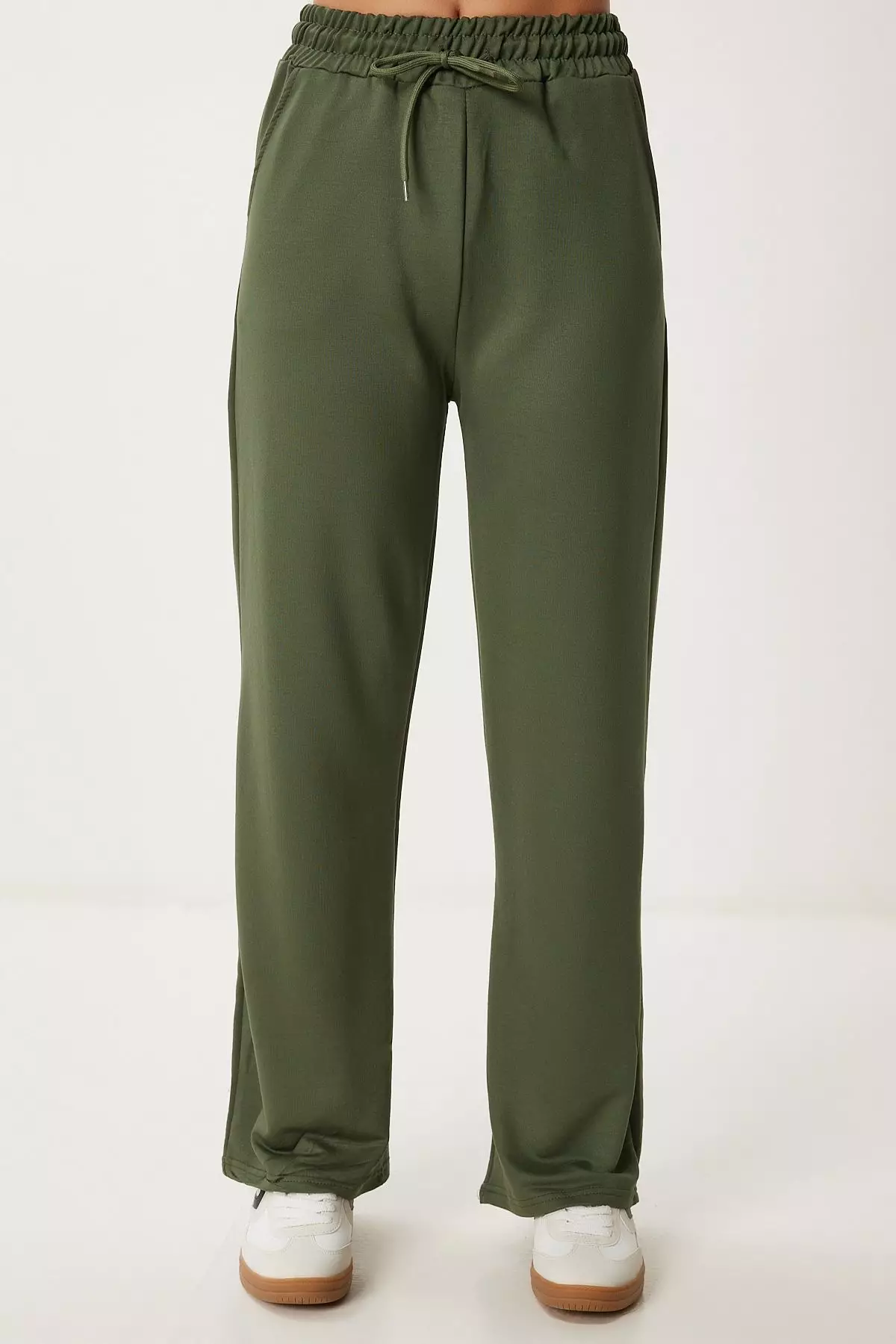 Women's Khaki Crew Neck Knitted Bottom-Top Suit Zv00293