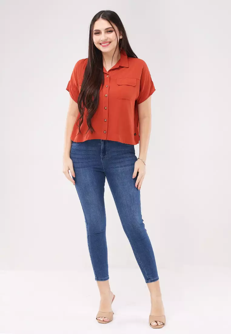 Soft Linen Woven Short Sleeves Blouse