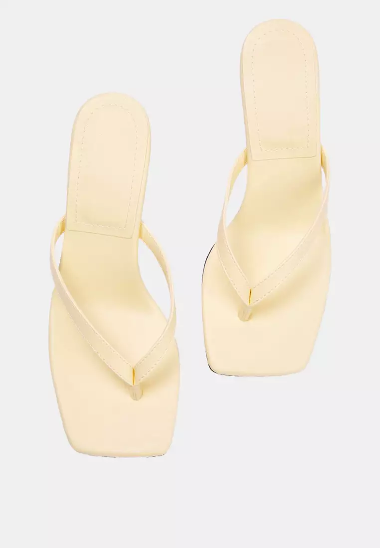 Square Toe Flip Flops 8.5cm Thin Heeled Sandals