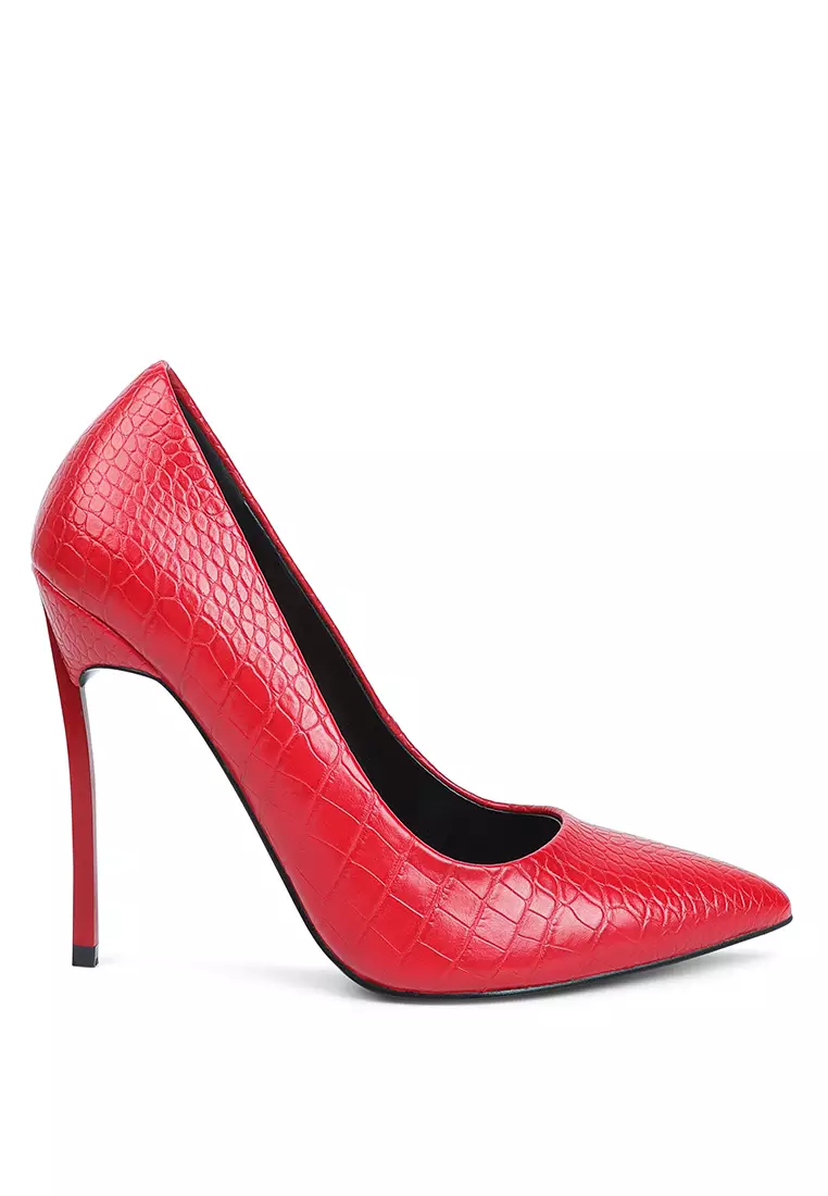 Discount on London Rag  shoes - SKU: Red Croc Patterened High Heeled Dress Shoe