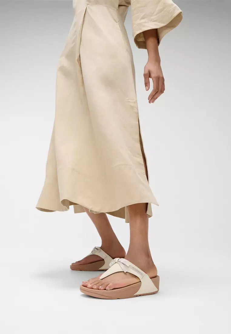 Lulu Glitz-bow Leather Toe-post Sandals