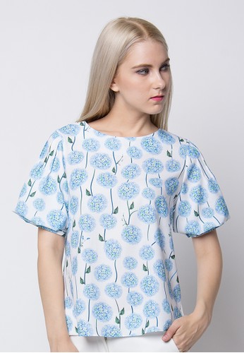 Puff Sleeves Blouse- Light Blue