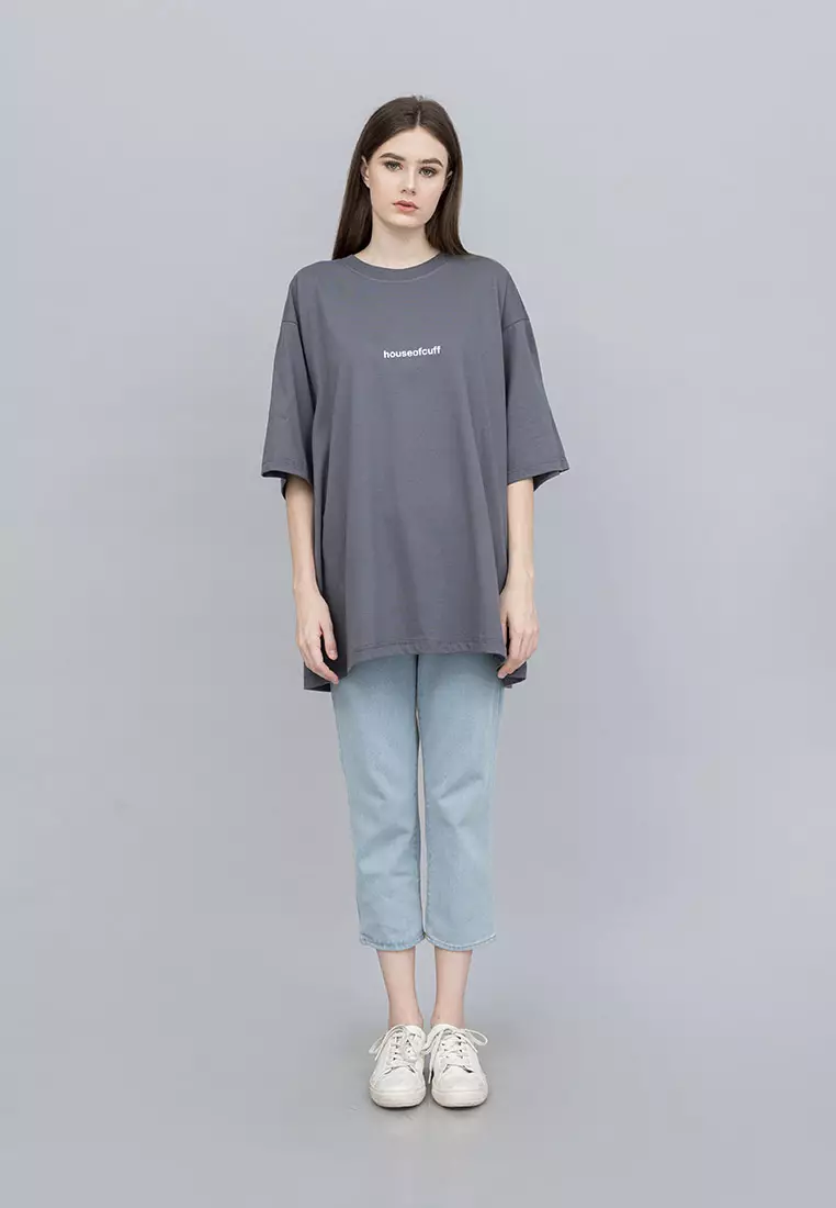 Houseofcuff Kaos Oversized T-shirt Wanita Unisex Tebal Abu Tua Dragon