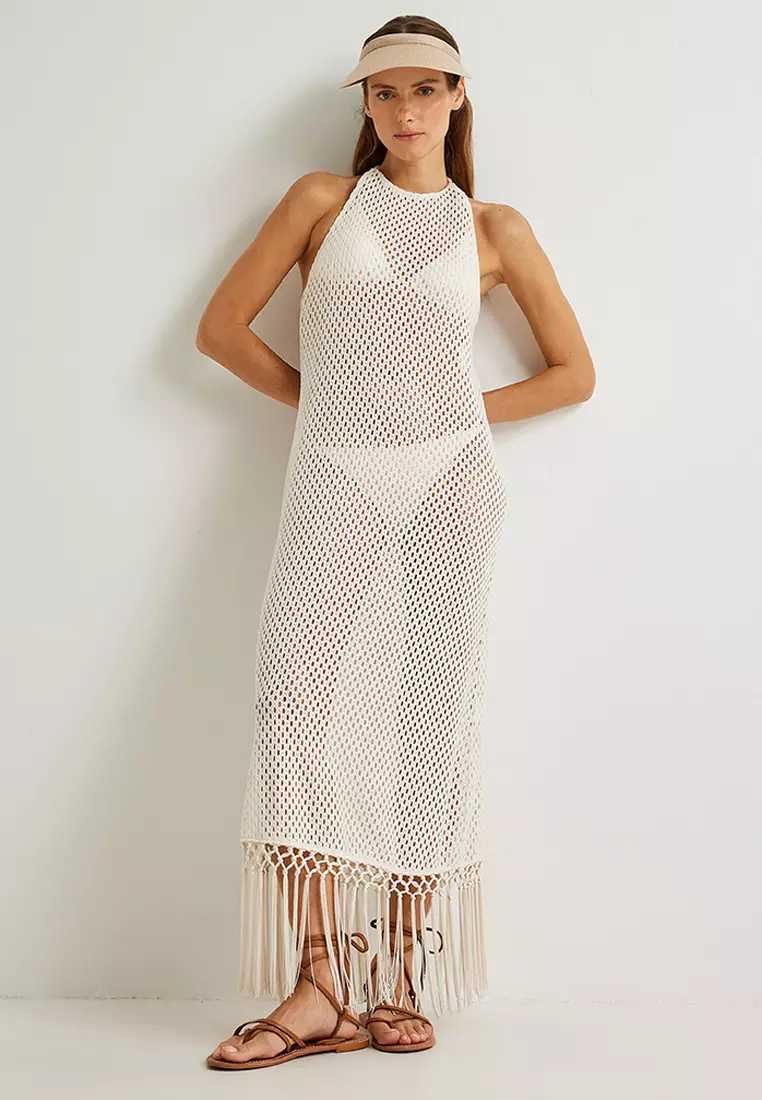 Crochet Halter Collar Tasseled Beach Dress