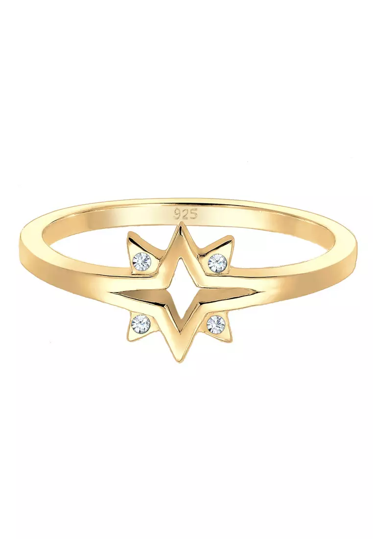 Ring Stars Starburst Crystals Gold Plated