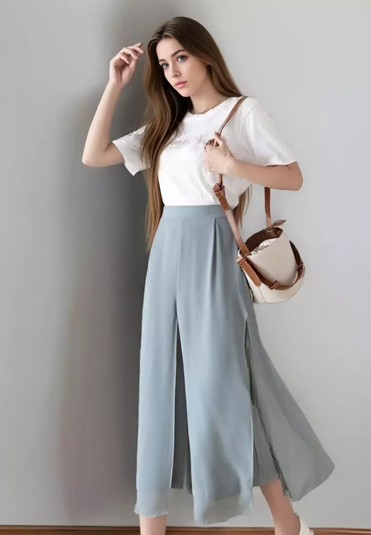 Wide Leg Cropped Pleated Pants