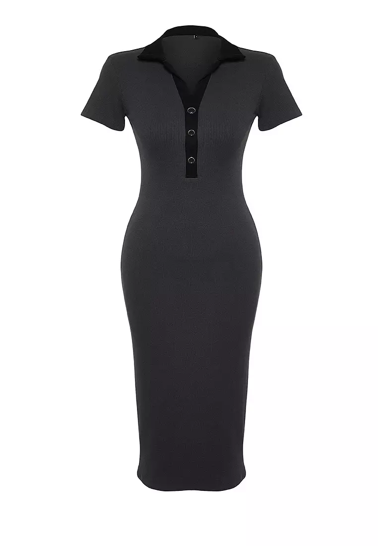 Polo Collar Midi Dress