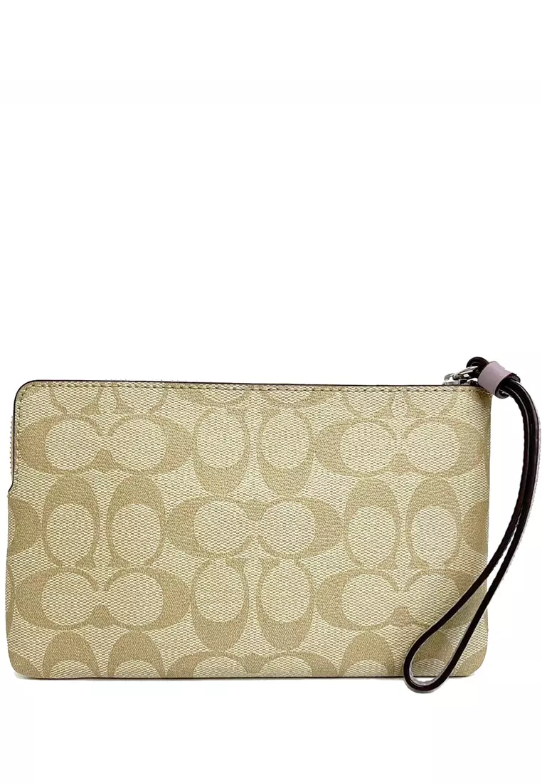 Large Corner Zip Wristlet In Signature Canvas - Brown/Purple