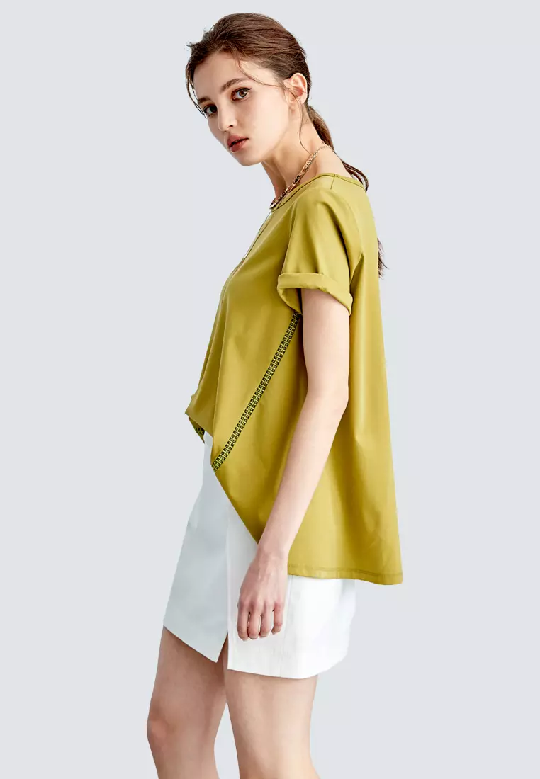 Buy iROO Basic Loose Fit Tee With Lace Trim Detail 2026 Online | ZALORA ...