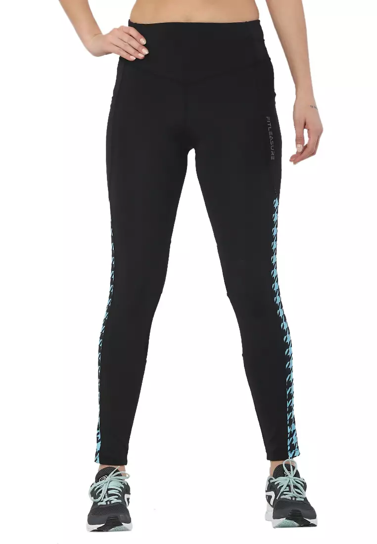 几何有氧运动/锻炼黑色紧身裤