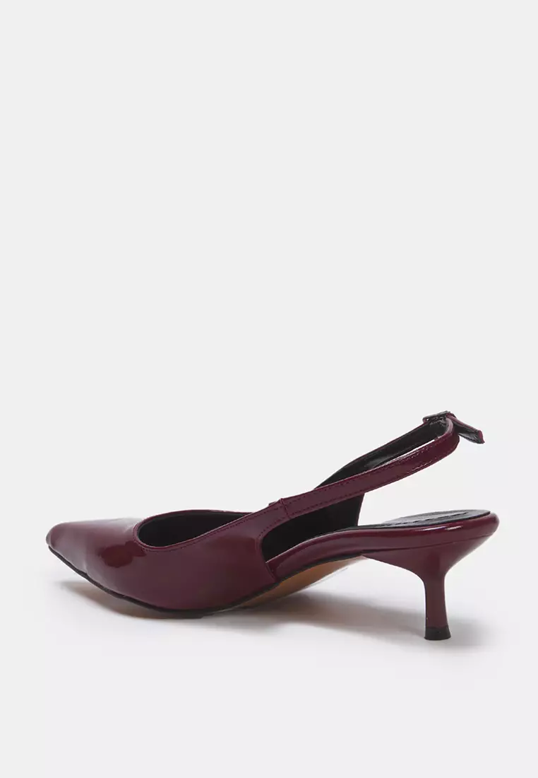 Burgundy Patent Leather Pointed Toe Kitten Heels Women's Classic Heeled Shoes Takss25To00005