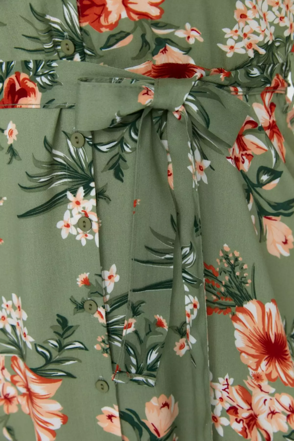 Green Floral Woven Slit Shirt Dress TBBSS22EL1596