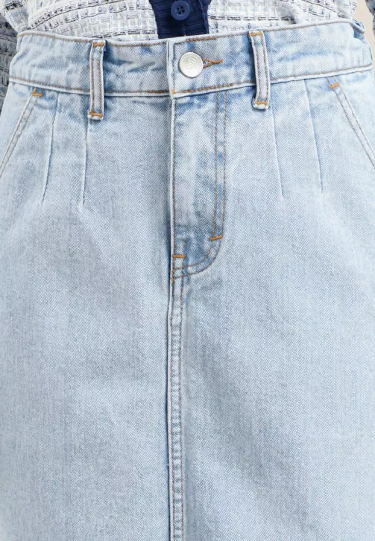 Disha Midi Skirt Jeans in Light Blue