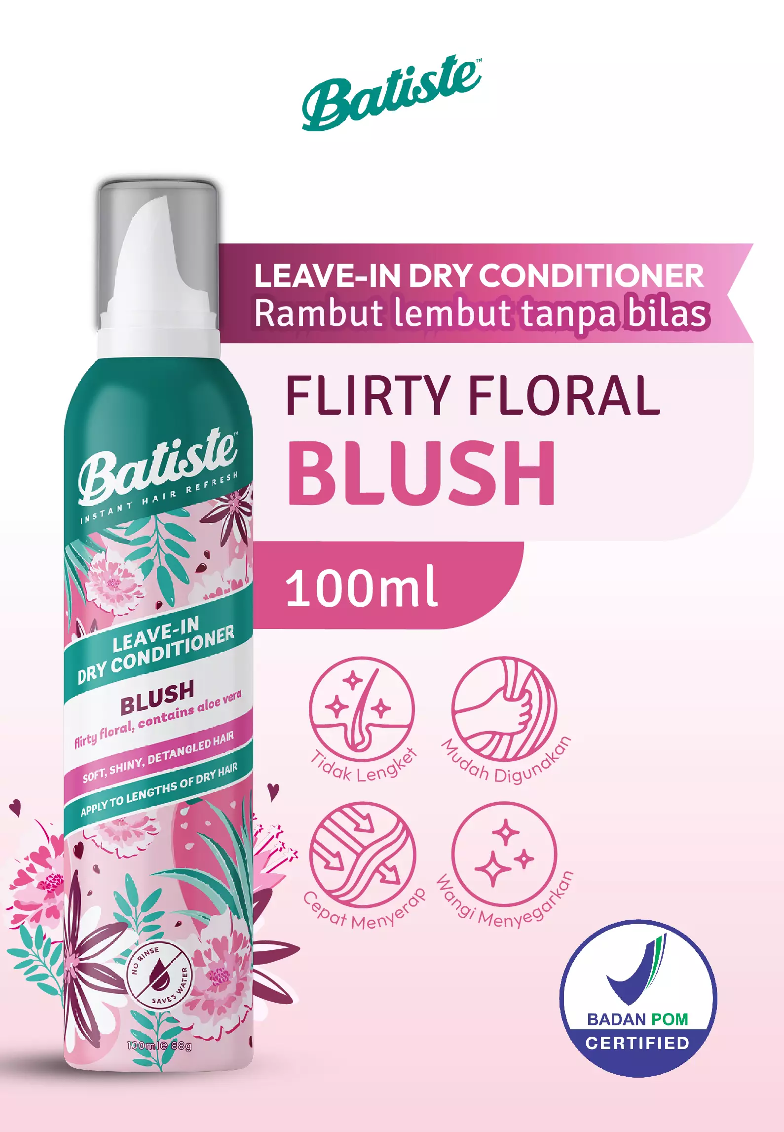 Batiste Leave In Dry Conditioner Blush 100ml (Kondisioner Tanpa Bilas)