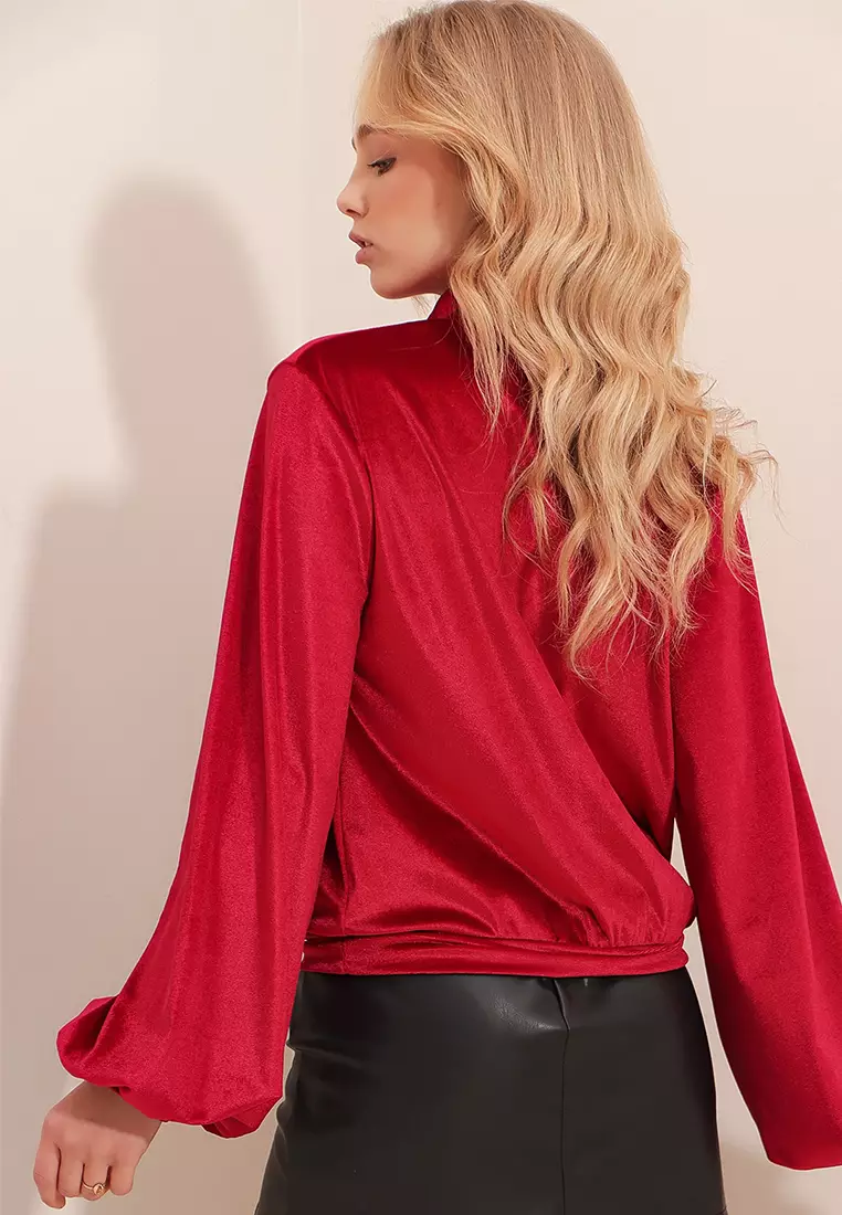 Red mock on sale neck top