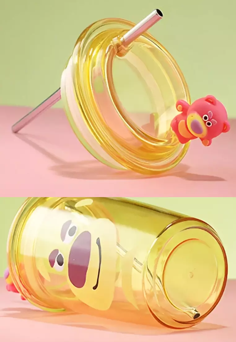 Wakakids Gelas Minum Plastik Transparan Botol Aesthetic Karakter dengan Sedotan Free Sticker 400ml K330 Venrz Pink