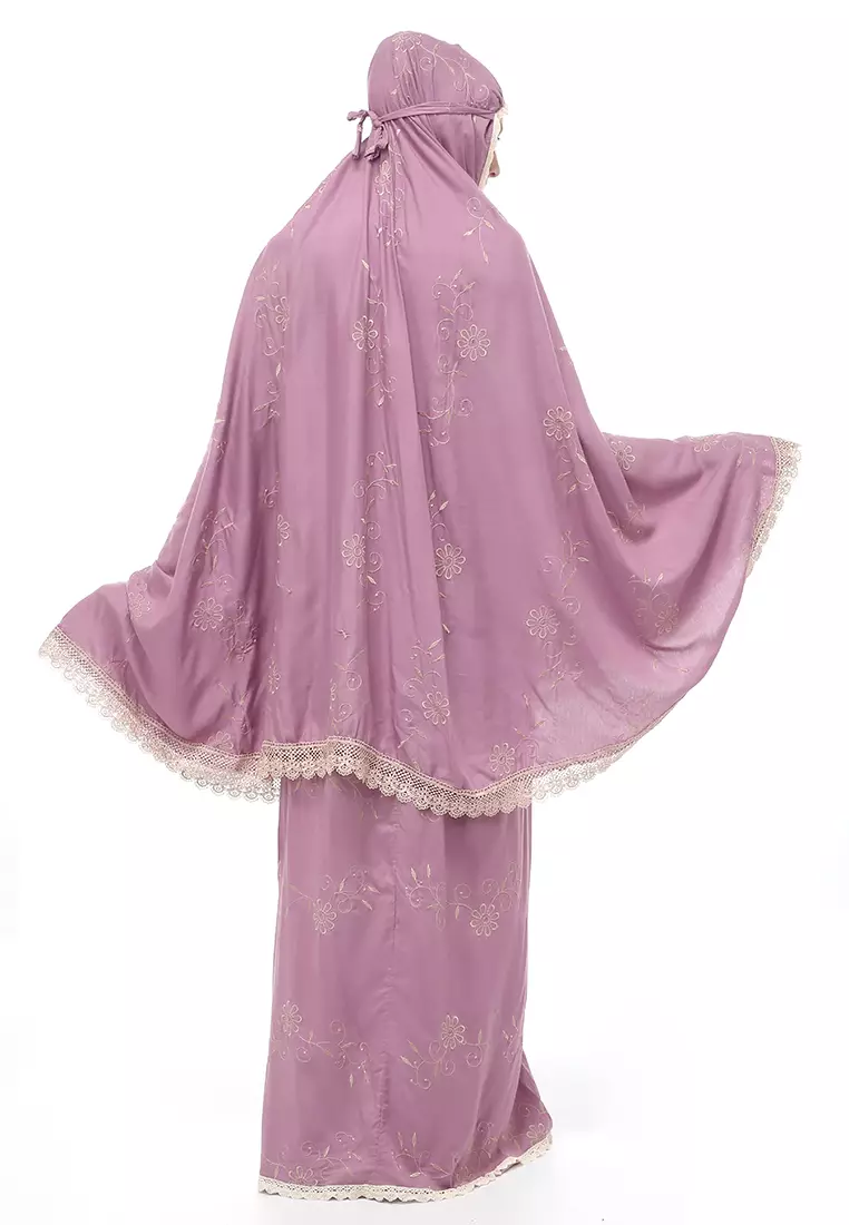 Hanjani Mukena Muslimah Atasan Bawahan Wanita Motif Bunga Relaxed Fit - Lavender