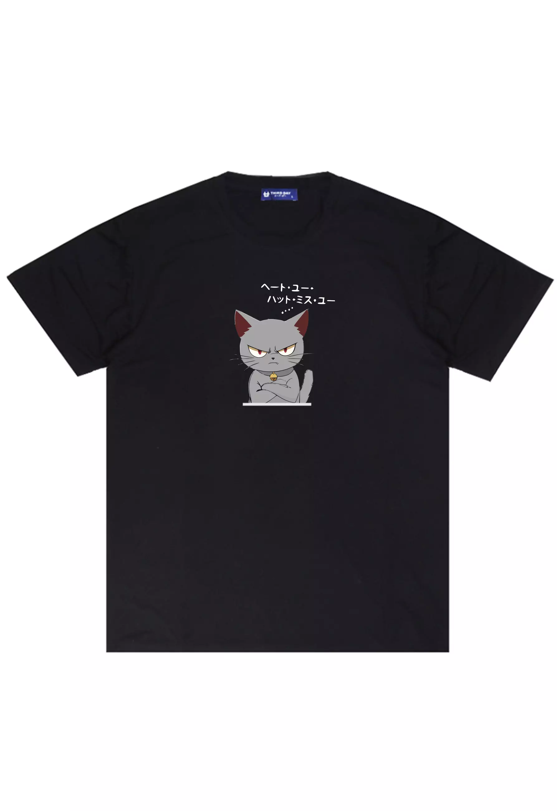 MTU11 Kaos Gambar Kucing Pria "cat quote" instacool lengan pendek hitam