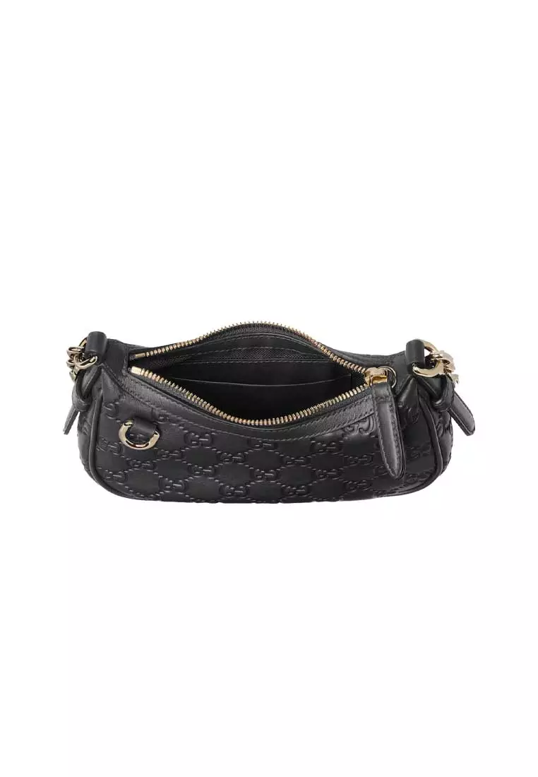 Women's GG Emblem Leather Mini Shoulder Bag Black 847091